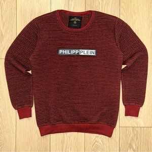 Philipp Plein Men's "1978" Ribbed Knit Pullover Size Small Maroon Sweater